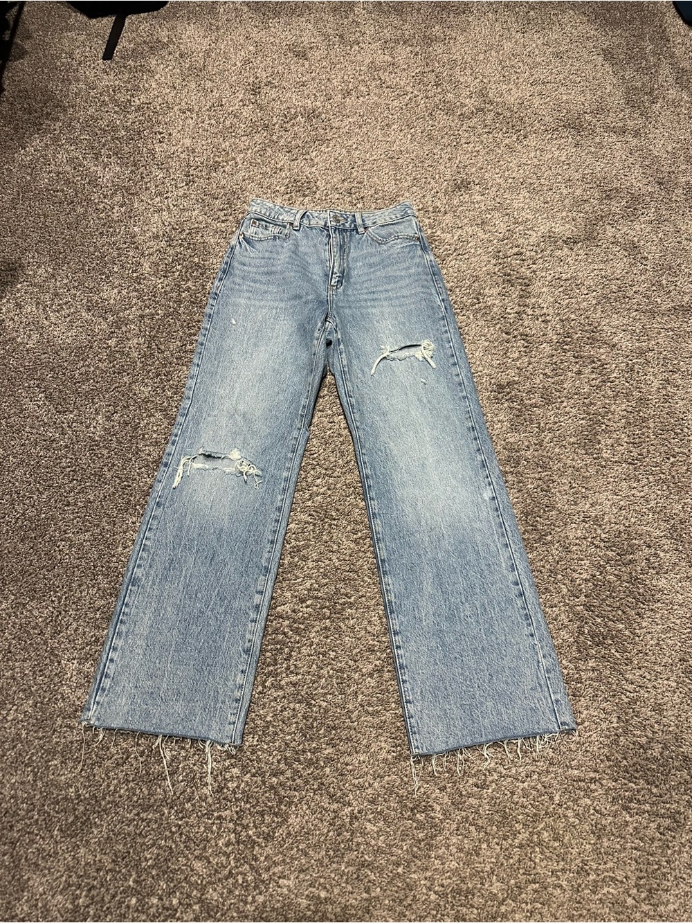 Garage Light Blue Wide-Leg Distressed Jeans